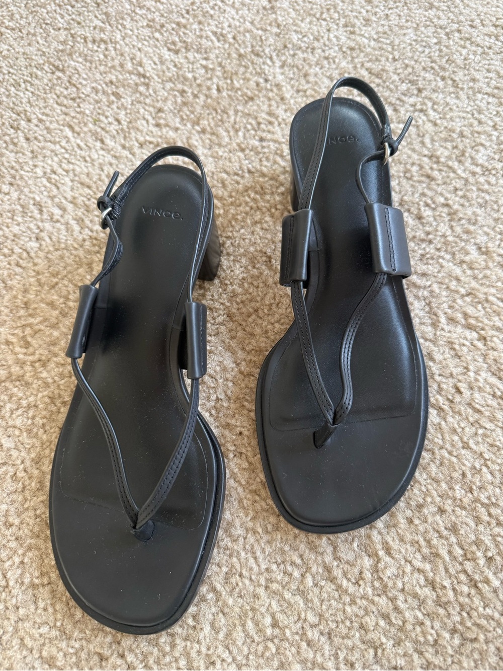 Vince Black Leather Slingback Thong Sandals